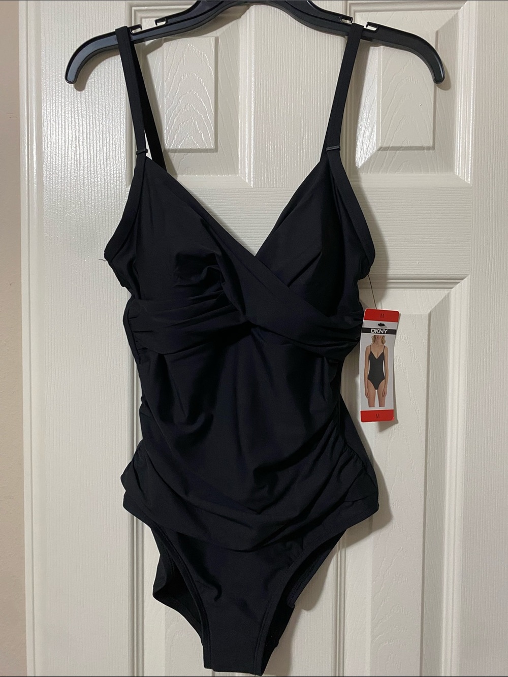 DKNY Women’s Black One-Piece Swimsuit with Ruched Front
